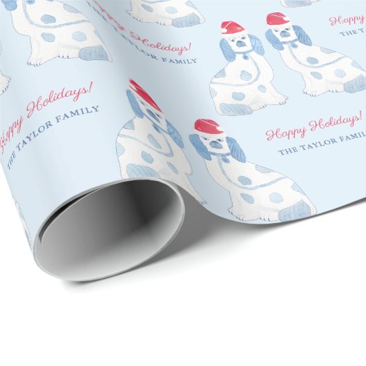 Preppy Blue and White Staffordshire Hunde Weihnach Geschenkpapier (Rolleneckpunkt)
