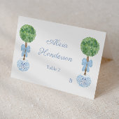 Preppy Blue Bow Boxwood Individual Place Card Tischnummer