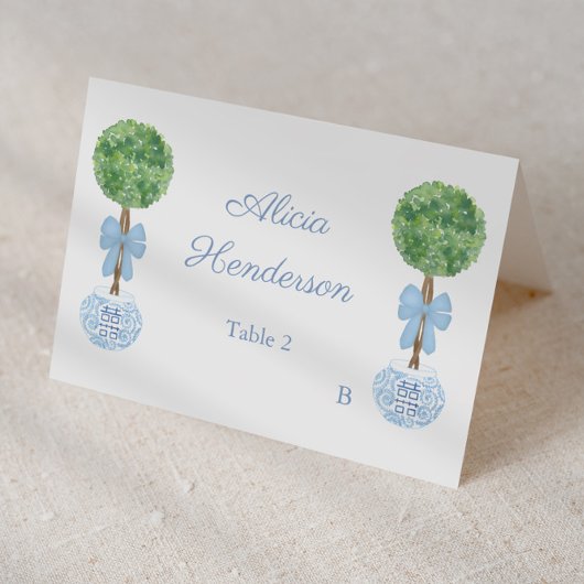 Preppy Blue Bow Boxwood Individual Place Card Tischnummer