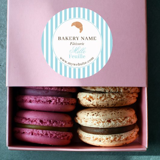 Preppy Blue Brown Stripes Bakery Logo Product Runder Aufkleber