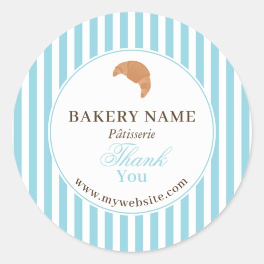 Preppy Blue Brown Stripes Bakery Logo Thank You Runder Aufkleber (Vorderseite)