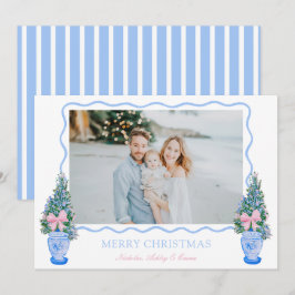 Preppy Blue Chinoiserie Christmas Tree Ginger Jars Feiertagskarte