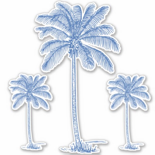 Preppy Blue Coastal Palmetto Palm Trees Aufkleber (Vorderseite)