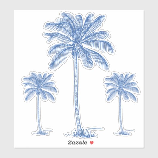Preppy Blue Coastal Palmetto Palm Trees Aufkleber (Blatt)
