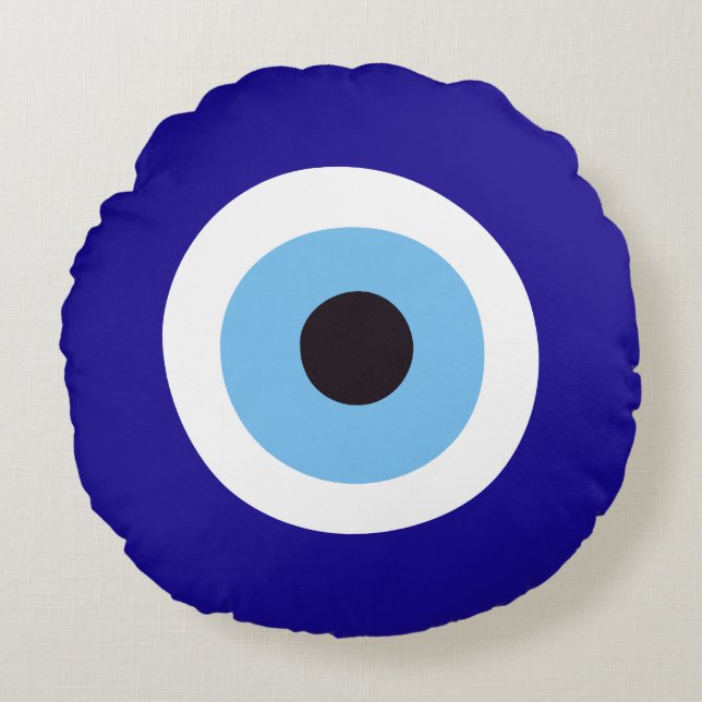 Preppy Blue Evil Eye Rundes Kissen (Vorderseite)