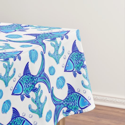 Preppy Blue Fish Muster Coastal Beach House Boat Tischdecke (Beispiel)