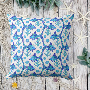 Preppy Blue Fish Muster Kissen