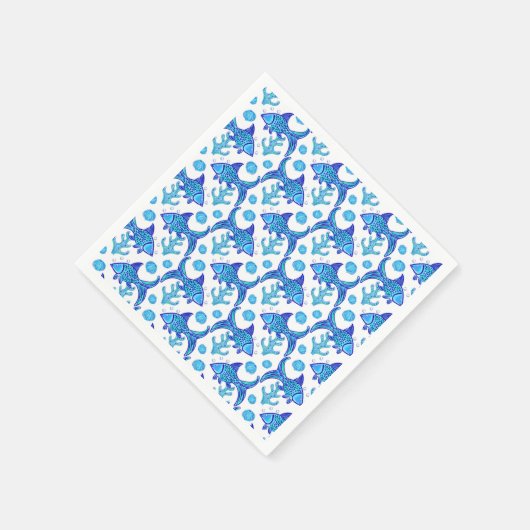 Preppy Blue Fish Muster Küstenstil Serviette (Ecke)
