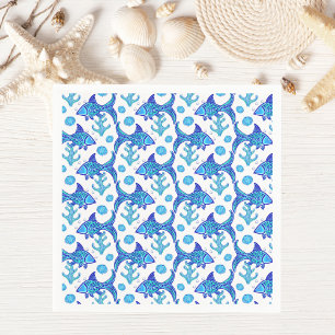 Preppy Blue Fish Muster Küstenstil Serviette