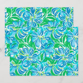 Preppy Blue Flowers Einladung (Vorne/Hinten)