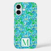 Preppy Blue Flowers Monogram Case-Mate iPhone Hülle (Rückseite)
