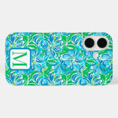 Preppy Blue Flowers Monogram Case-Mate iPhone Hülle (Rückseite (Horizontal))