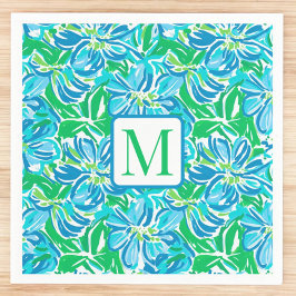 Preppy Blue Flowers Monogram Serviette
