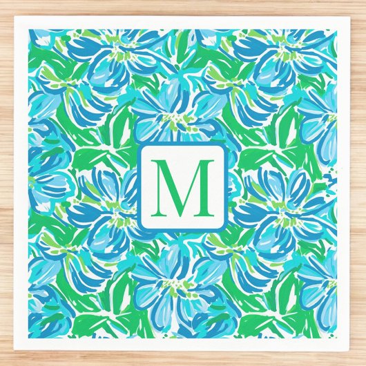Preppy Blue Flowers Monogram Serviette