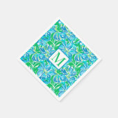 Preppy Blue Flowers Monogram Serviette (Ecke)