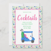 Preppy Blue Golf Cart Cocktail Party Border Einladung (Vorderseite)