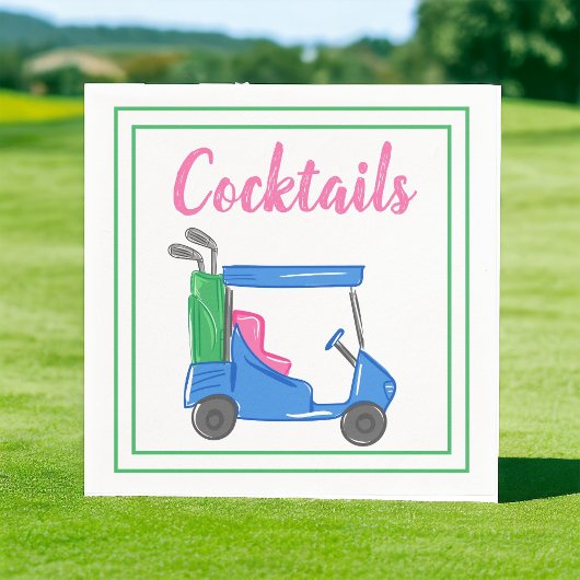 Preppy Blue Golf Cart Cocktail Party Serviette