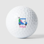 Preppy Blue Golf Cart Monogram Golfball (Vorderseite)