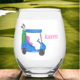 Preppy Blue Golf Cart Personalisiert Weinglas Ohne Stiel