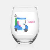 Preppy Blue Golf Cart Personalisiert Weinglas Ohne Stiel (Vorderseite)