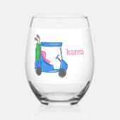 Preppy Blue Golf Cart Personalisiert Weinglas Ohne Stiel (Rückseite)