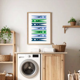 Preppy Blue Green Clothes Buttone Wäscherei Raum K Poster