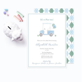 Preppy Blue Green Golf Cart Baby Boy Dusche Einladung