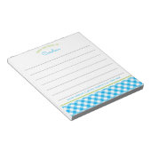 Preppy Blue & Green Script Gingham Lined Notepad Notizblock (angewinkelt)