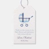 Preppy Blue Kariert Stroller Boy Baby Dusche Gefal Geschenkanhänger (Vorderseite)