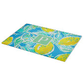 Preppy Blue Lemon Initial Monogram Cutting Board Schneidebrett (Ecke)