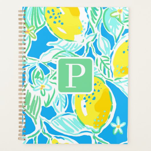 Preppy Blue Lemon Muster Initial Planer (Vorderseite)