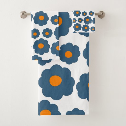 Preppy Blue Orange Hippie Blume Muster Badhandtuch Set (Insitu)