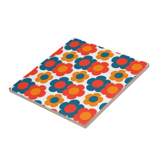 Preppy Blue Orange Hippie Blume Muster Fliese (Seite)