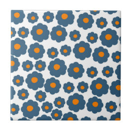 Preppy Blue Orange Hippie Blume Muster Fliese