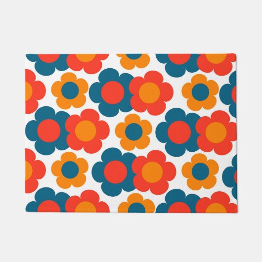 Preppy Blue Orange Hippie Blume Muster Fußmatte (Vorderseite)