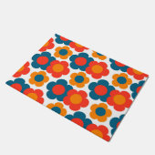 Preppy Blue Orange Hippie Blume Muster Fußmatte (Schrägansicht)