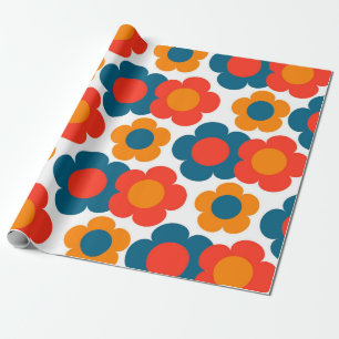 Preppy Blue Orange Hippie Blume Muster Geschenkpapier