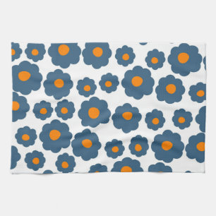 Preppy Blue Orange Hippie Blume Muster Geschirrtuch