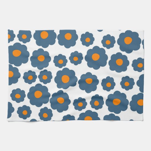Preppy Blue Orange Hippie Blume Muster Geschirrtuch (Horizontal)