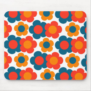 Preppy Blue Orange Hippie Blume Muster Mousepad