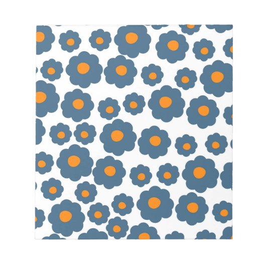 Preppy Blue Orange Hippie Blume Muster Notizblock (Vorderseite)