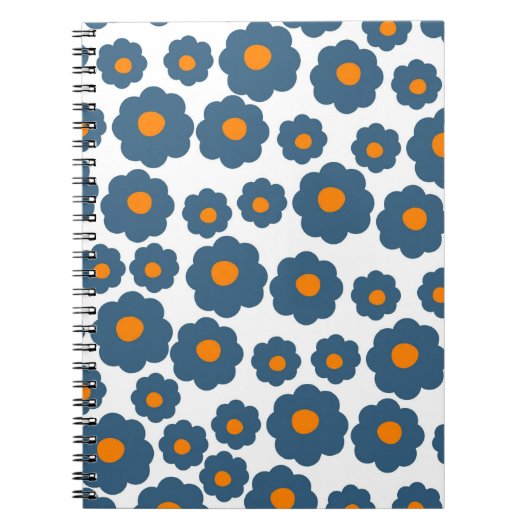 Preppy Blue Orange Hippie Blume Muster Notizblock (Vorderseite)