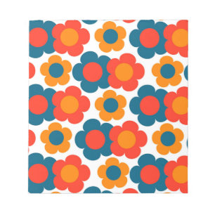 Preppy Blue Orange Hippie Blume Muster Notizblock