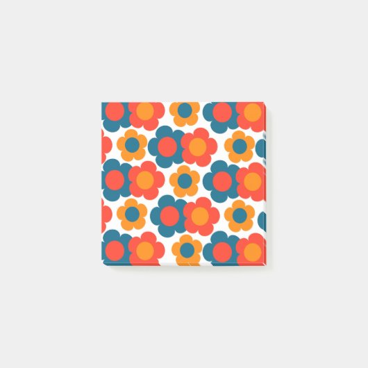 Preppy Blue Orange Hippie Blume Muster Post-it Klebezettel (Vorderseite)