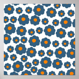 Preppy Blue Orange Hippie Blume Muster Poster