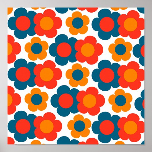 Preppy Blue Orange Hippie Blume Muster Poster (Vorne)
