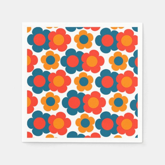 Preppy Blue Orange Hippie Blume Muster Serviette (Vorderseite)