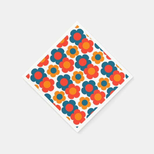 Preppy Blue Orange Hippie Blume Muster Serviette (Ecke)