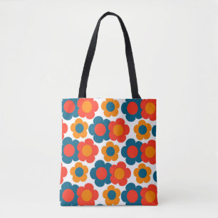 Preppy Blue Orange Hippie Blume Muster Tasche