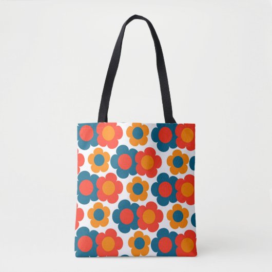 Preppy Blue Orange Hippie Blume Muster Tasche (Vorderseite)